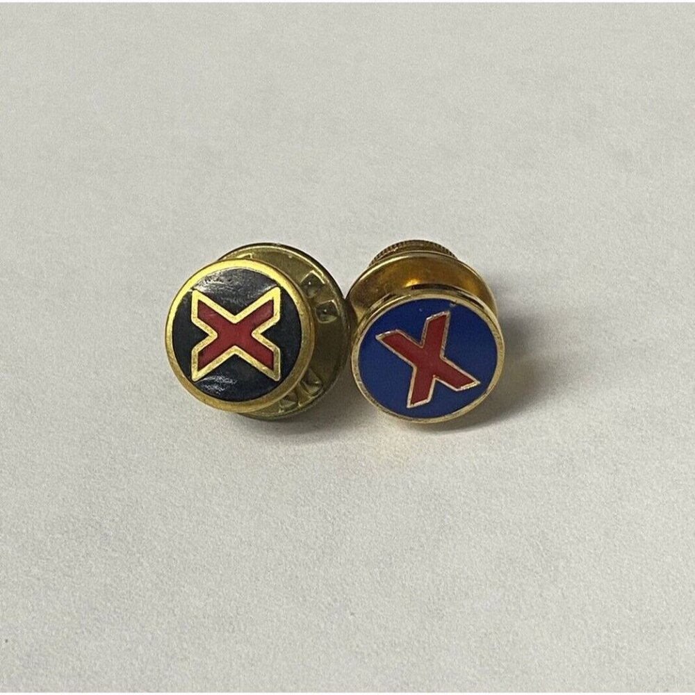 Gold Tone Enamel X Tie Tack Lapel Pin Different Colors Red Blue Black